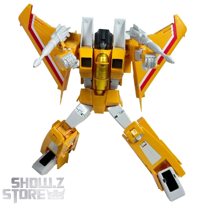 Golden Hour jet aircraft transformation with wings deployed Golden Hour jet aircraft transformation with wings deployed