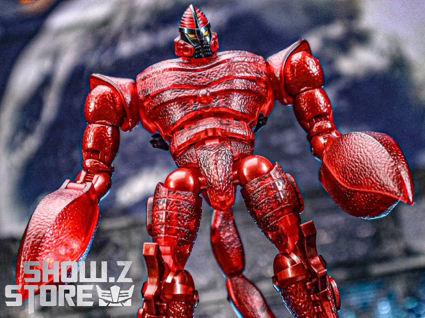 Red metallic robot in upright combat position Red metallic robot in upright combat position