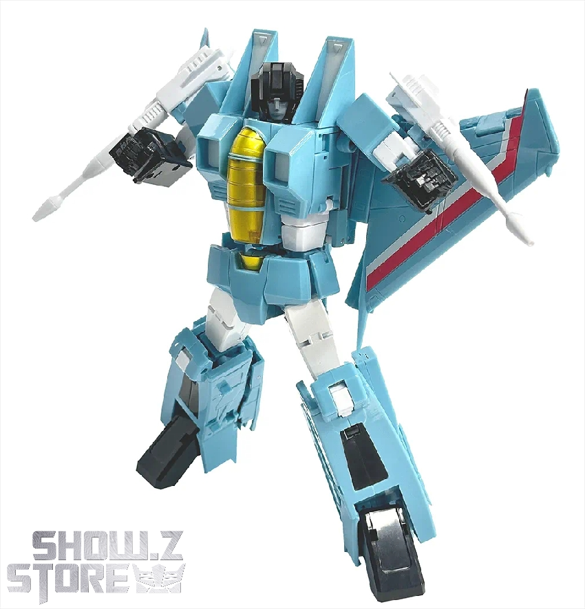 MakeToys MTRC-06 Moody Blue jet aircraft mode with red stripe detail MakeToys MTRC-06 Moody Blue jet aircraft mode with red stripe detail