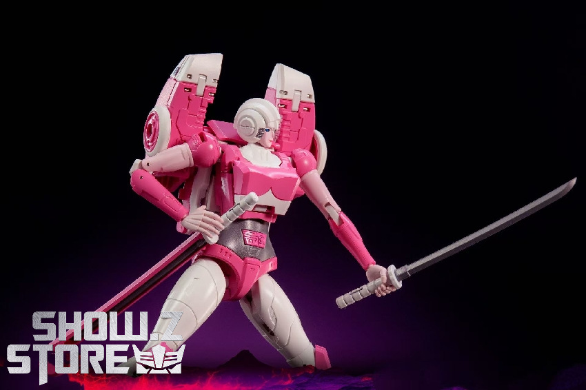 Pink robot in dynamic combat position with weapon Pink robot in dynamic combat position with weapon