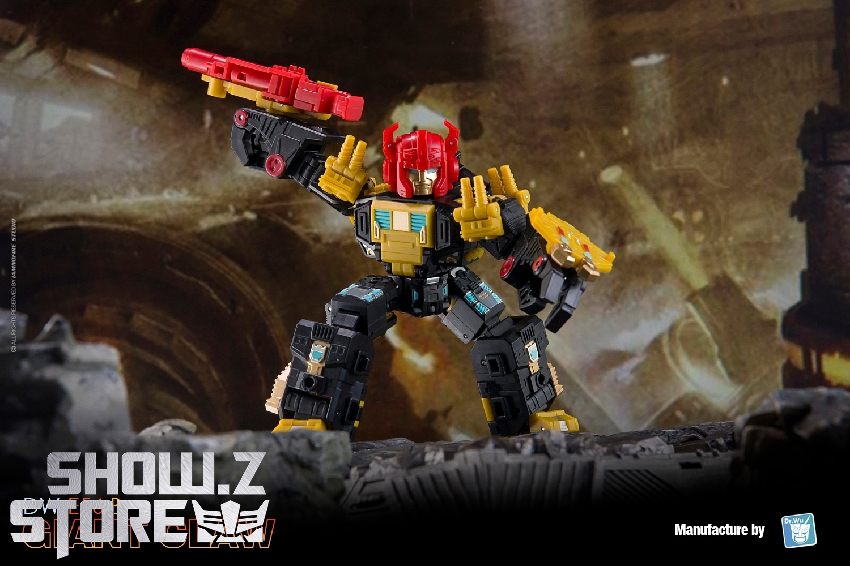 Yellow and black transformation robot with extended claw mechanisms Yellow and black transformation robot with extended claw mechanisms