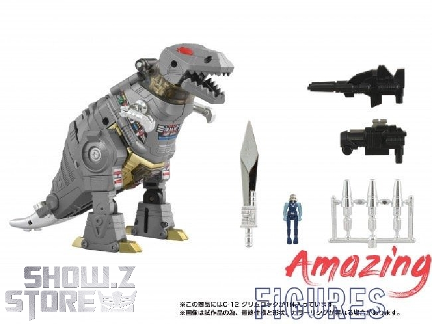 Takara Tomy Missing Link C-12 Grimlock dinosaur robot with gray and tan colors Takara Tomy Missing Link C-12 Grimlock dinosaur robot with gray and tan colors