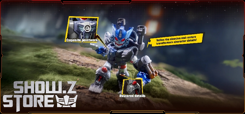 Blue Blokees Transformers Defender robot in action stance on terrain Blue Blokees Transformers Defender robot in action stance on terrain