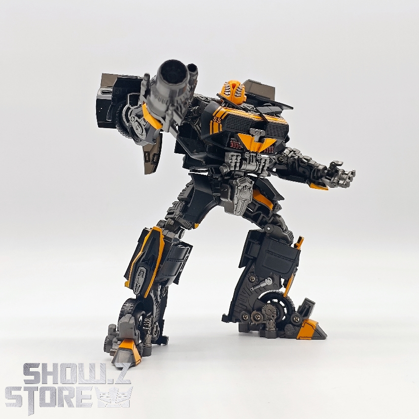 BW Bumblebee robot in action pose with extended limbs BW Bumblebee robot in action pose with extended limbs