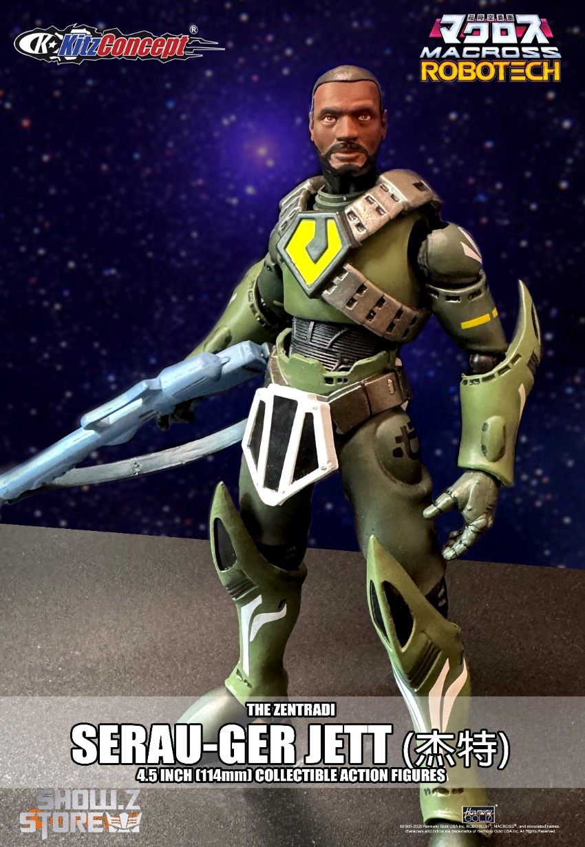 Serau-Ger pilot in green suit holding blue energy rifle weapon Serau-Ger pilot in green suit holding blue energy rifle weapon