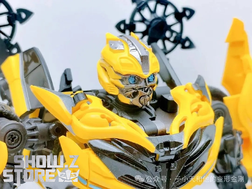Buzz Guardian Bumblebee robot close-up of head and upper body details Buzz Guardian Bumblebee robot close-up of head and upper body details