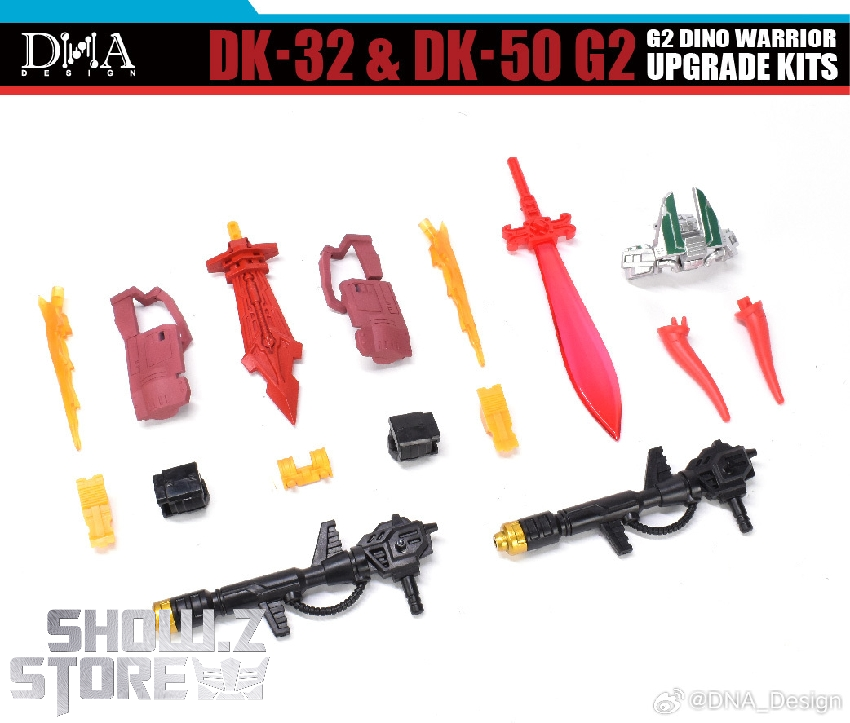 DNA Design DK-32 DK-50 G2 Dino Warrior upgrade kit parts layout DNA Design DK-32 DK-50 G2 Dino Warrior upgrade kit parts layout