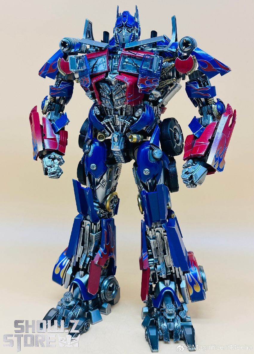 Blue Optimus Prime transformer figure with crimson details standing Blue Optimus Prime transformer figure with crimson details standing