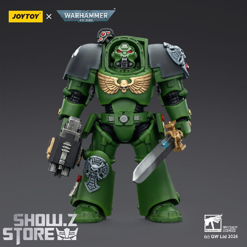 JoyToy Warhammer 40K Salamanders Terminator 1/18 figure front view with weapon JoyToy Warhammer 40K Salamanders Terminator 1/18 figure front view with weapon