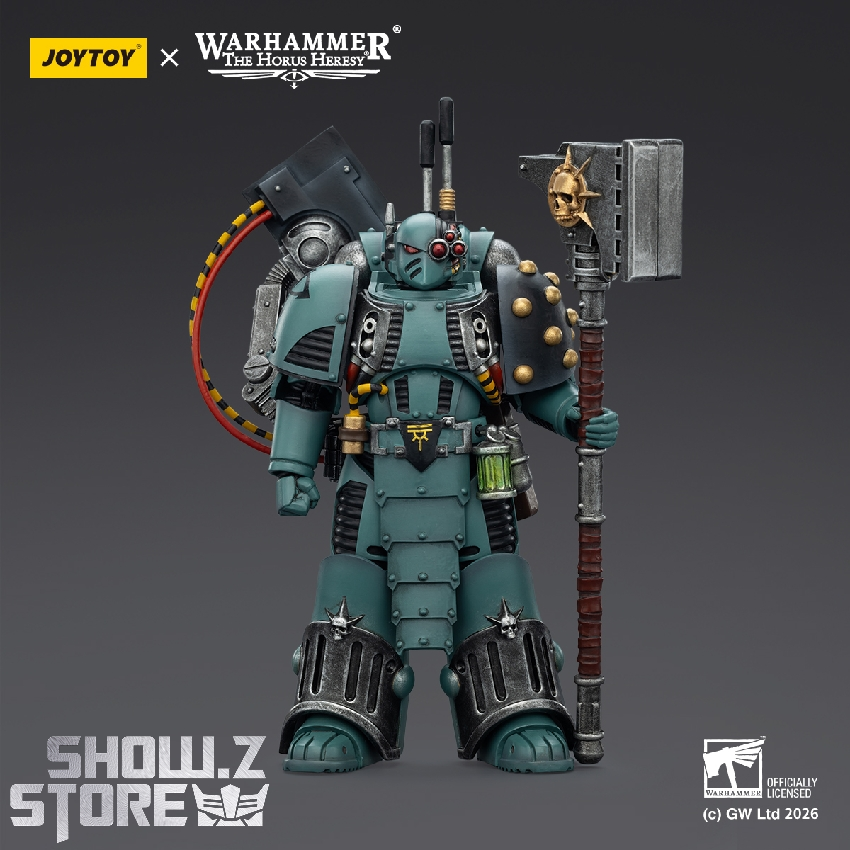 JoyToy 1/18 Warhammer Sons of Horus Siege Breaker turquoise armor front JoyToy 1/18 Warhammer Sons of Horus Siege Breaker turquoise armor front