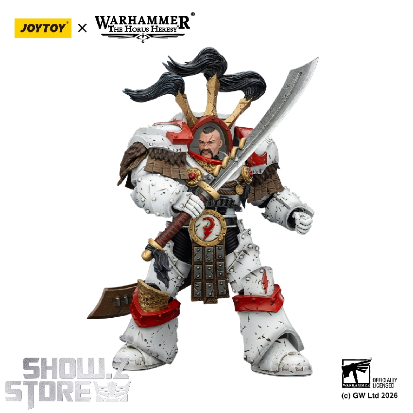 JT03486 unhelmeted (white background) JoyToy JT03486 Warhammer 40K 1/18 figure – unhelmeted head option with Chogorian sword on white background