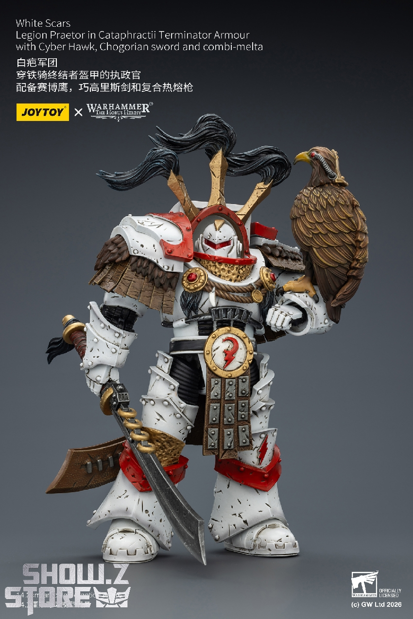 JT03486 poster with Cyber Hawk JoyToy JT03486 Warhammer 40K White Scars Legion Praetor 1/18 figure – promo poster with Cyber Hawk and Chogorian sword