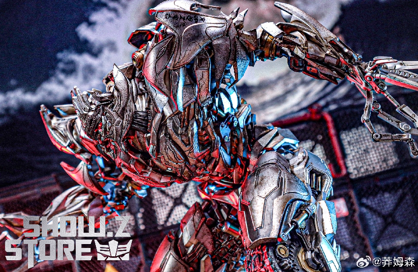 Megatron robot standing pose with red and metallic accents Megatron robot standing pose with red and metallic accents