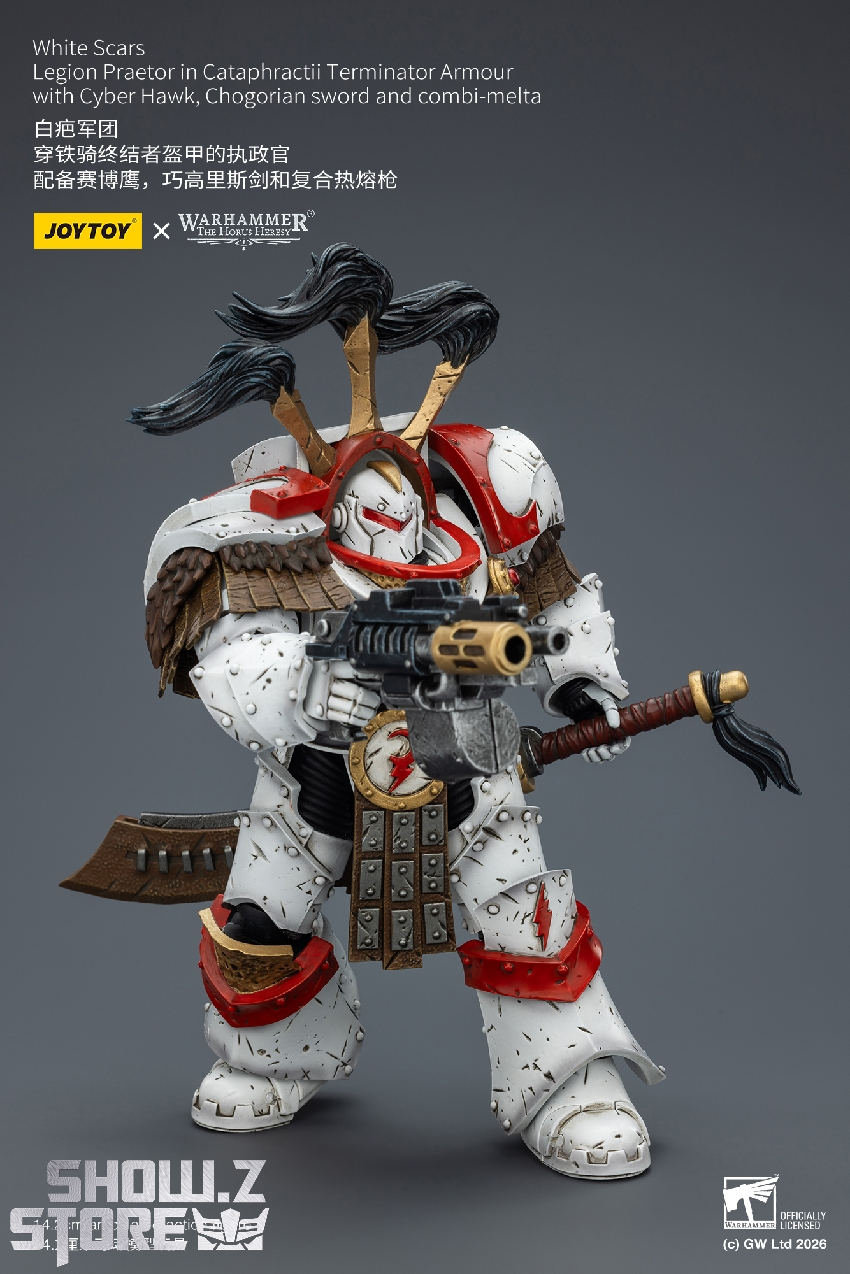 JT03486 aiming pose JoyToy JT03486 Warhammer 40K White Scars Legion Praetor 1/18 figure – dynamic pose aiming combi-melta