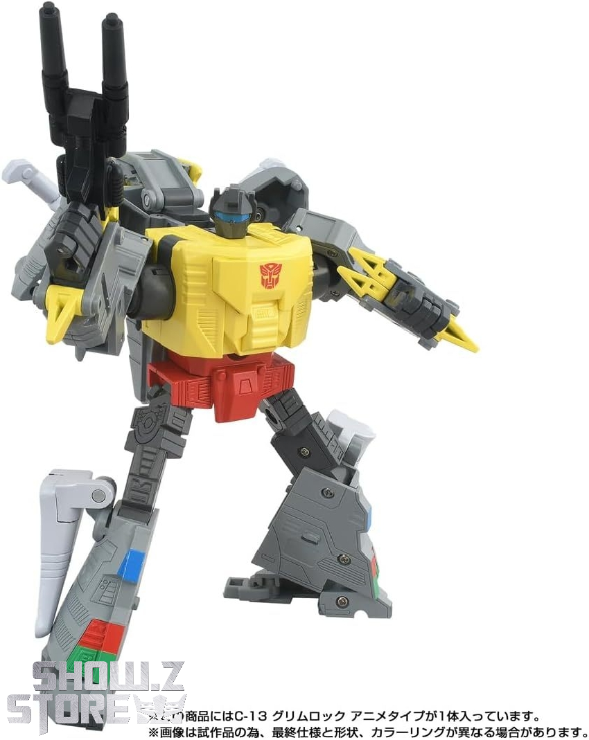 Grimlock with mechanical parts and accessories displayed Grimlock with mechanical parts and accessories displayed