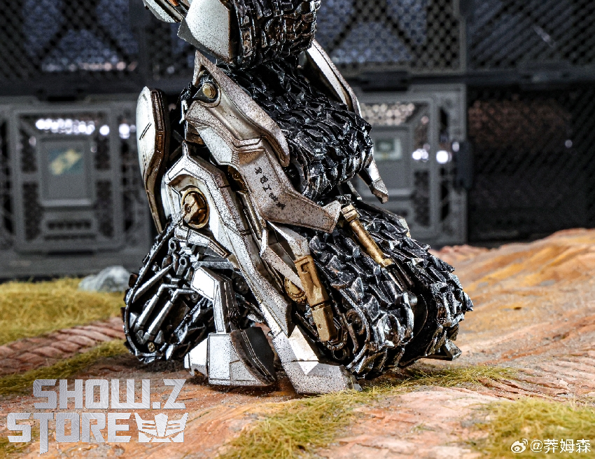 Megatron robot rear view display on weathered ground Megatron robot rear view display on weathered ground