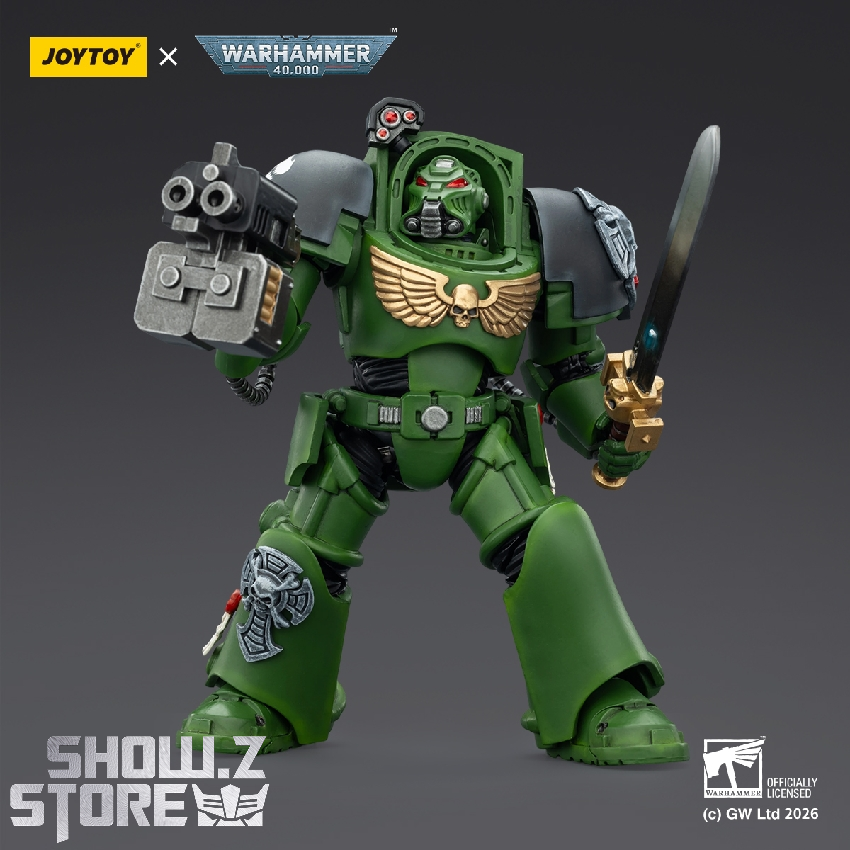 JoyToy Salamanders Terminator combat stance with multiple weapons displayed JoyToy Salamanders Terminator combat stance with multiple weapons displayed