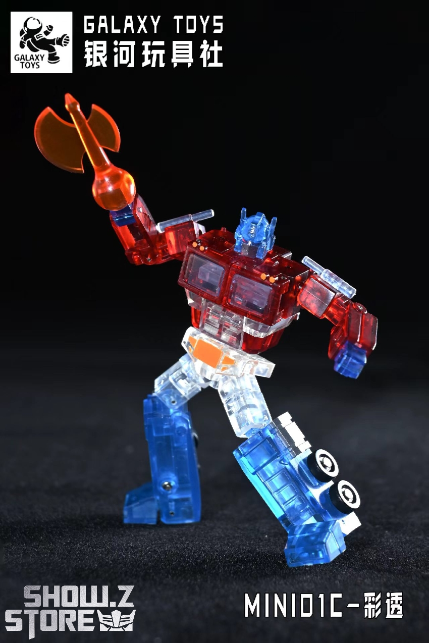 Galaxy Toys MINI01C Leader King Optimus Prime transparent figure dynamic action pose Galaxy Toys MINI01C Leader King Optimus Prime transparent figure dynamic action pose