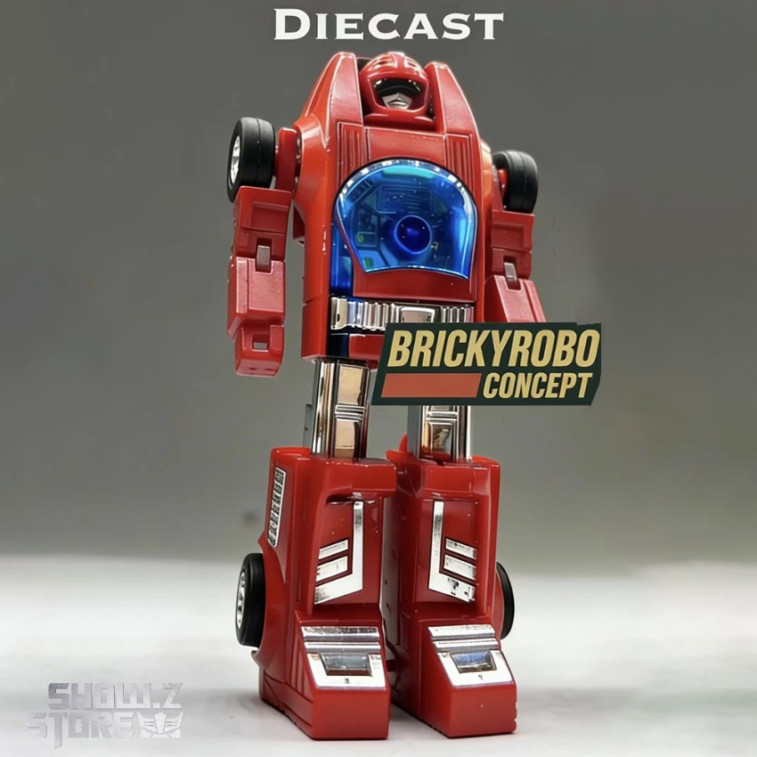 BrickyRobo Concept 7 diecast red robot car front view BrickyRobo Concept 7 diecast red robot car front view