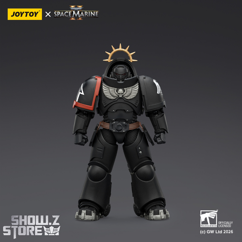 Raven Guard Heavy Intercessor in black armor with red shoulders Raven Guard Heavy Intercessor in black armor with red shoulders