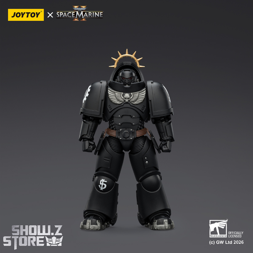 Iron Hands Heavy Intercessor in black armor with white symbol Iron Hands Heavy Intercessor in black armor with white symbol