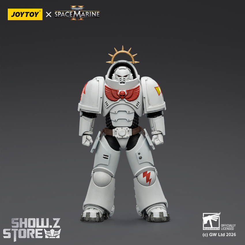 White Scars Heavy Intercessor in white armor with red lightning White Scars Heavy Intercessor in white armor with red lightning
