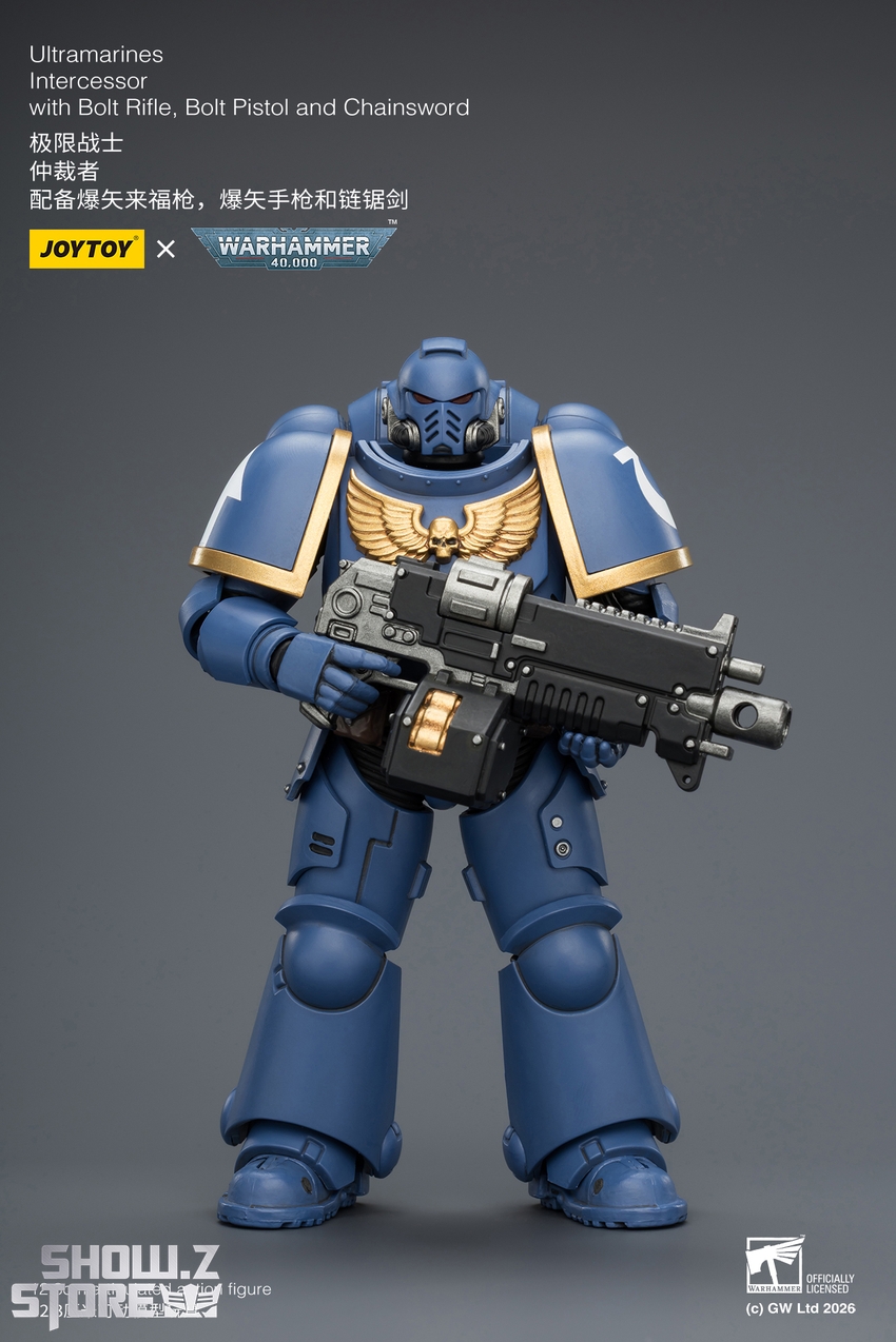 JoyToy JT03813 1/18 Warhammer 40K Ultramarines Intercessor with Bolt Rifle, Bolt Pistol and Chainsword - View 2 JoyToy JT03813 1/18 Warhammer 40K Ultramarines Intercessor with Bolt Rifle, Bolt Pistol and Chainsword - View 2