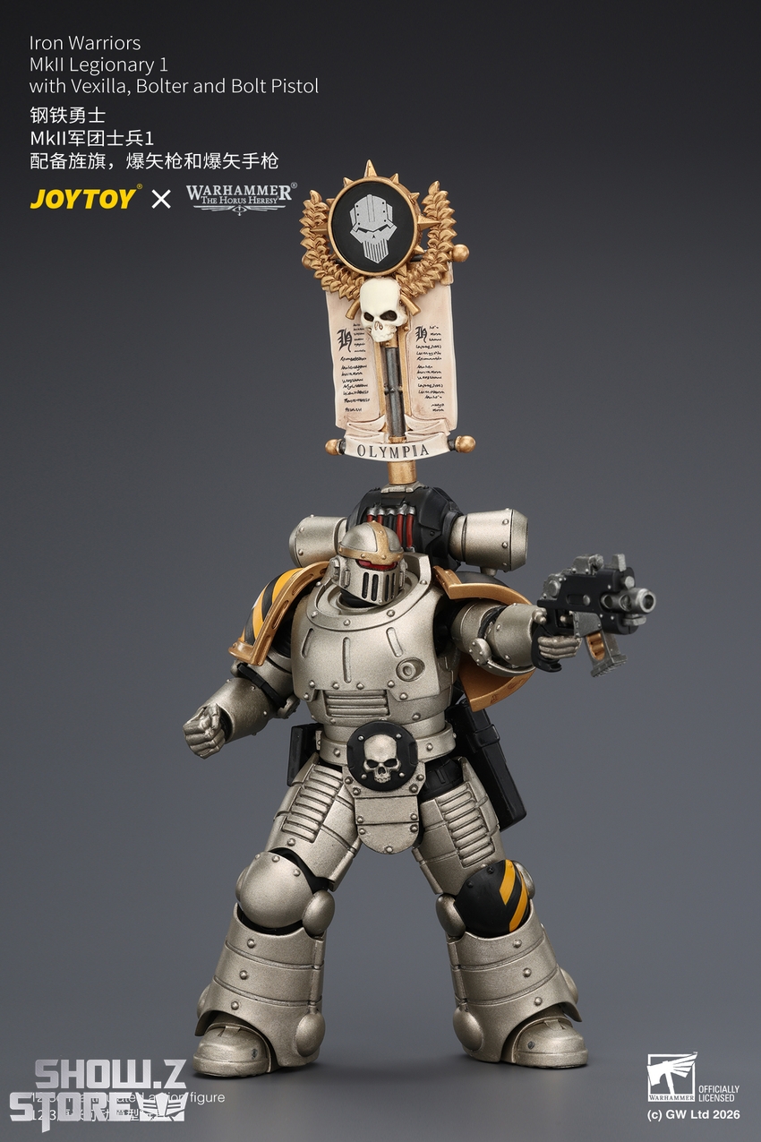 JoyToy JT04452 1/18 Warhammer The Horus Heresy Iron Warriors MkII Legionary1 with Vexilla, Bolter and Bolt Pistol - View 1 JoyToy JT04452 1/18 Warhammer The Horus Heresy Iron Warriors MkII Legionary1 with Vexilla, Bolter and Bolt Pistol - View 1
