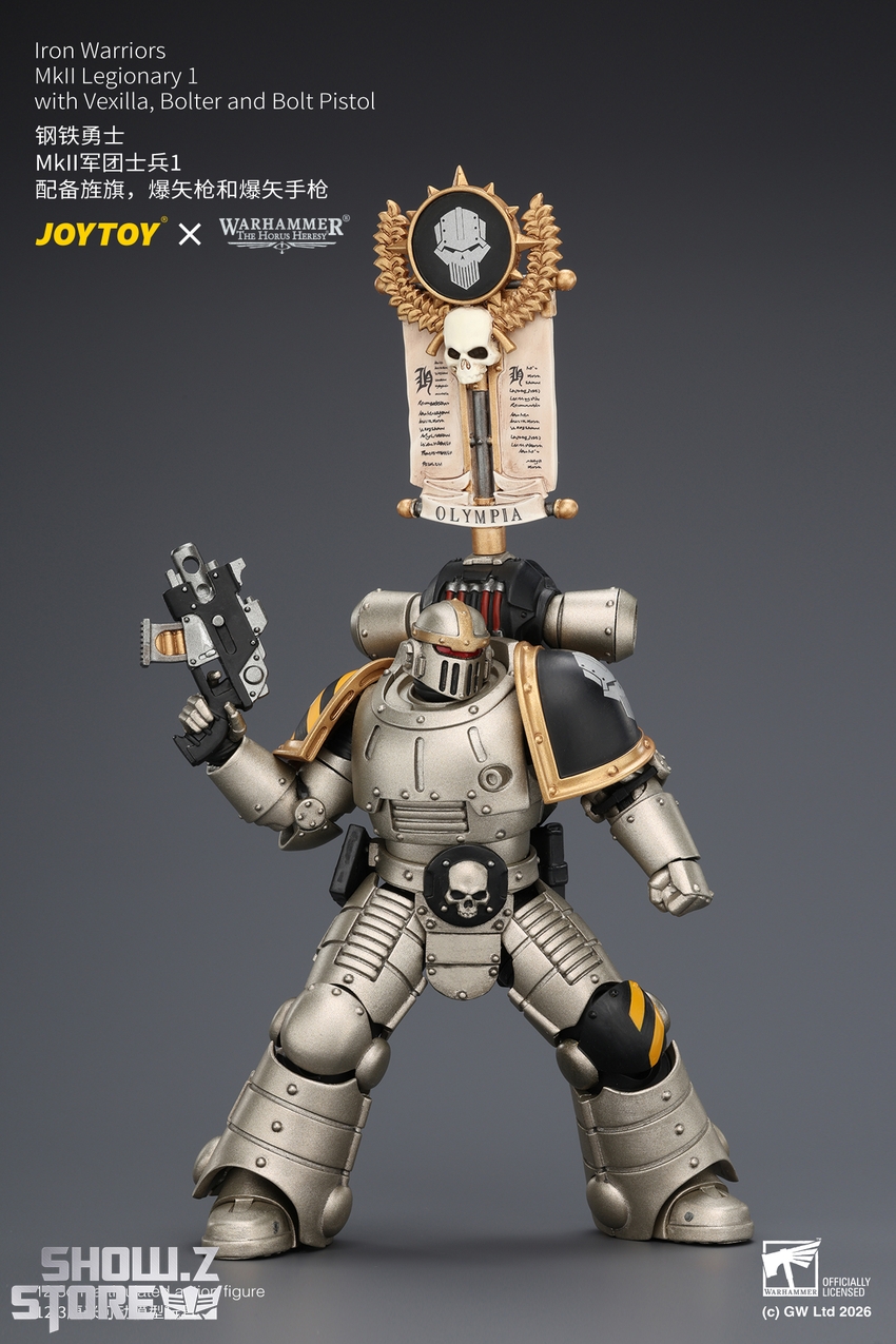 JoyToy JT04452 1/18 Warhammer The Horus Heresy Iron Warriors MkII Legionary1 with Vexilla, Bolter and Bolt Pistol - View 2 JoyToy JT04452 1/18 Warhammer The Horus Heresy Iron Warriors MkII Legionary1 with Vexilla, Bolter and Bolt Pistol - View 2