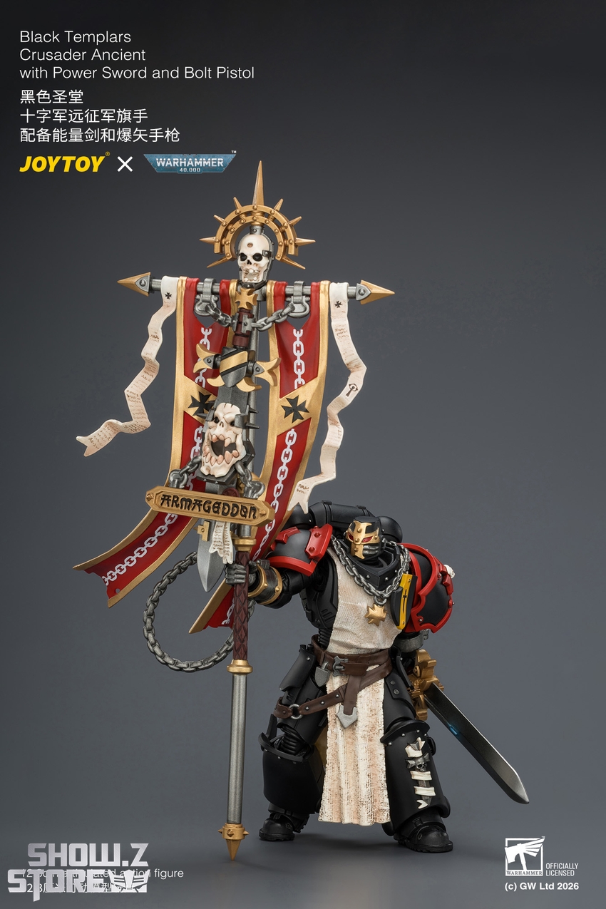 JoyToy JT04735 1/18 Warhammer 40k Black Templars Crusader Ancient with Power Sword and Bolt Pistol - View 6 JoyToy JT04735 1/18 Warhammer 40k Black Templars Crusader Ancient with Power Sword and Bolt Pistol - View 6