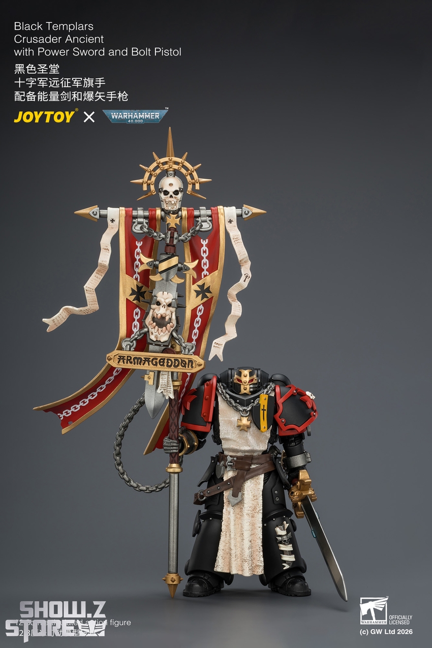 JoyToy JT04735 1/18 Warhammer 40k Black Templars Crusader Ancient with Power Sword and Bolt Pistol - View 2 JoyToy JT04735 1/18 Warhammer 40k Black Templars Crusader Ancient with Power Sword and Bolt Pistol - View 2