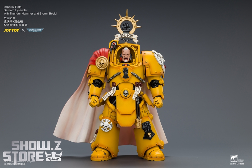 JoyToy JT04896 1/18 Warhammer 40K Imperial Fists Darnath Lysander with Thunder Hammer and Storm Shield - View 1 JoyToy JT04896 1/18 Warhammer 40K Imperial Fists Darnath Lysander with Thunder Hammer and Storm Shield - View 1