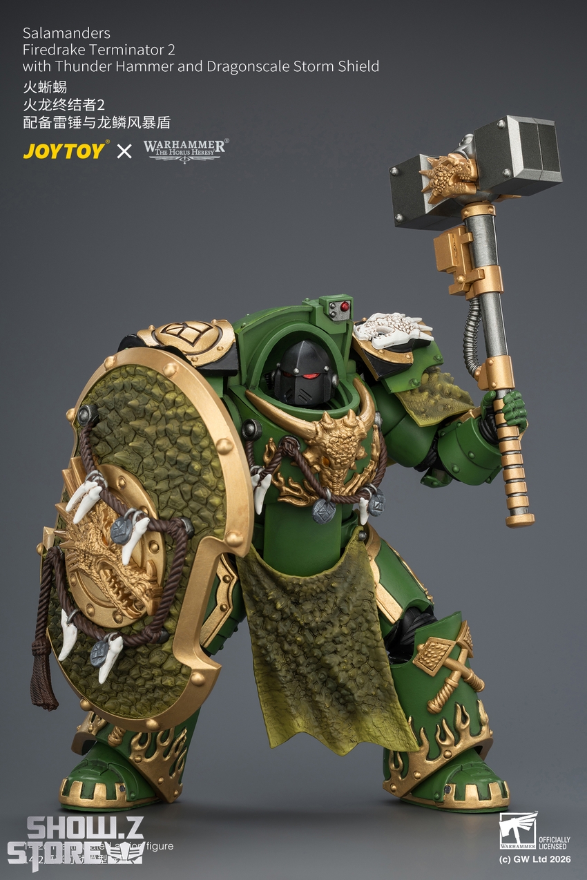 JoyToy JT04636 1/18 Warhammer The Horus Heresy Salamanders Firedrake Terminator 2 with Thunder Hammer and Dragonscale Storm Shield - View 7 JoyToy JT04636 1/18 Warhammer The Horus Heresy Salamanders Firedrake Terminator 2 with Thunder Hammer and Dragonscale Storm Shield - View 7