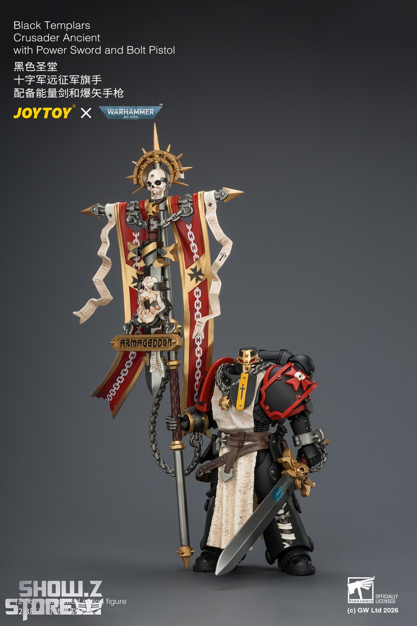 JoyToy JT04735 1/18 Warhammer 40k Black Templars Crusader Ancient with Power Sword and Bolt Pistol - View 3 JoyToy JT04735 1/18 Warhammer 40k Black Templars Crusader Ancient with Power Sword and Bolt Pistol - View 3