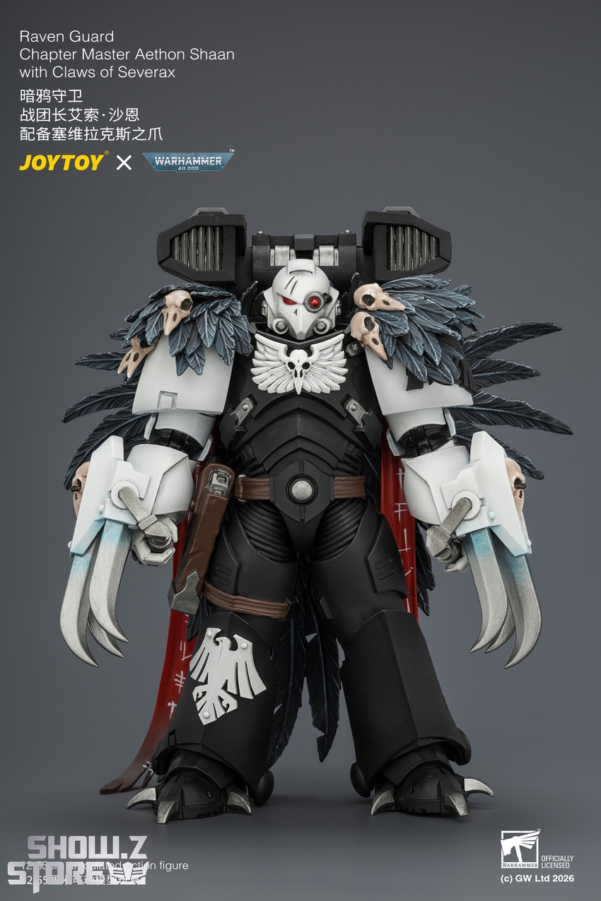 JoyToy JT04742 1/18 Warhammer 40k Raven Guard Chapter Master Aethon Shaan with Claws of Severax and Heavy Bolt Pistol - View 1 JoyToy JT04742 1/18 Warhammer 40k Raven Guard Chapter Master Aethon Shaan with Claws of Severax and Heavy Bolt Pistol - View 1