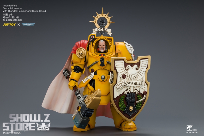 JoyToy JT04896 1/18 Warhammer 40K Imperial Fists Darnath Lysander with Thunder Hammer and Storm Shield - View 2 JoyToy JT04896 1/18 Warhammer 40K Imperial Fists Darnath Lysander with Thunder Hammer and Storm Shield - View 2