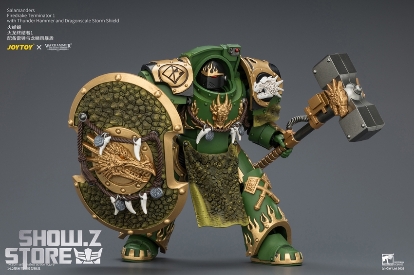 JoyToy JT04629 1/18 Warhammer The Horus Heresy Salamanders Firedrake Terminator 1 with Thunder Hammer and Dragonscale Storm Shield - View 6 JoyToy JT04629 1/18 Warhammer The Horus Heresy Salamanders Firedrake Terminator 1 with Thunder Hammer and Dragonscale Storm Shield - View 6