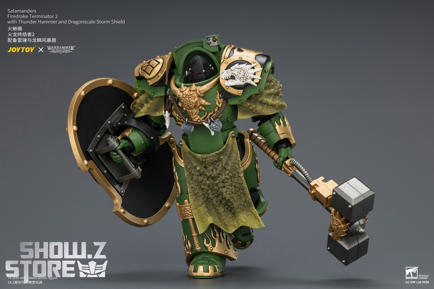 JoyToy JT04636 1/18 Warhammer The Horus Heresy Salamanders Firedrake Terminator 2 with Thunder Hammer and Dragonscale Storm Shield - View 6 JoyToy JT04636 1/18 Warhammer The Horus Heresy Salamanders Firedrake Terminator 2 with Thunder Hammer and Dragonscale Storm Shield - View 6