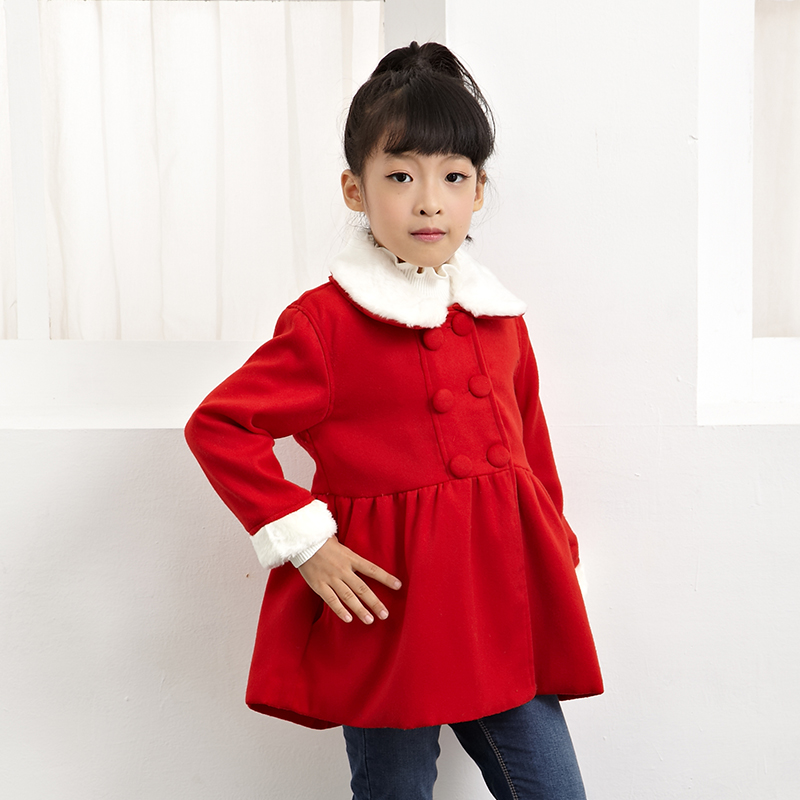 Girls christmas dress clothing fashion kids woolen long red winter coat