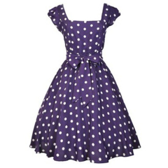 Hot sale royal blue long polka dot dress with bow waist fitted