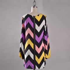 Chiffon chevron shirt dresses for women zipper back dress