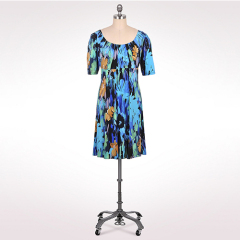 Boat neck watercolor floral print dress china alibaba