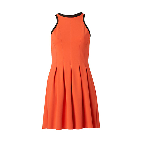 Orange sleeveless vertical line knee length corset plain orange dress