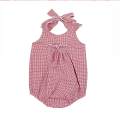 Bow baby suits plaid sleeveless romper pattern