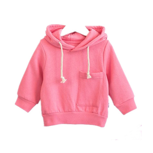 Impressive plain pink cotton kids pullover hoodies hooded sweatshirt with stylish pocket design for the most lovely baby girls