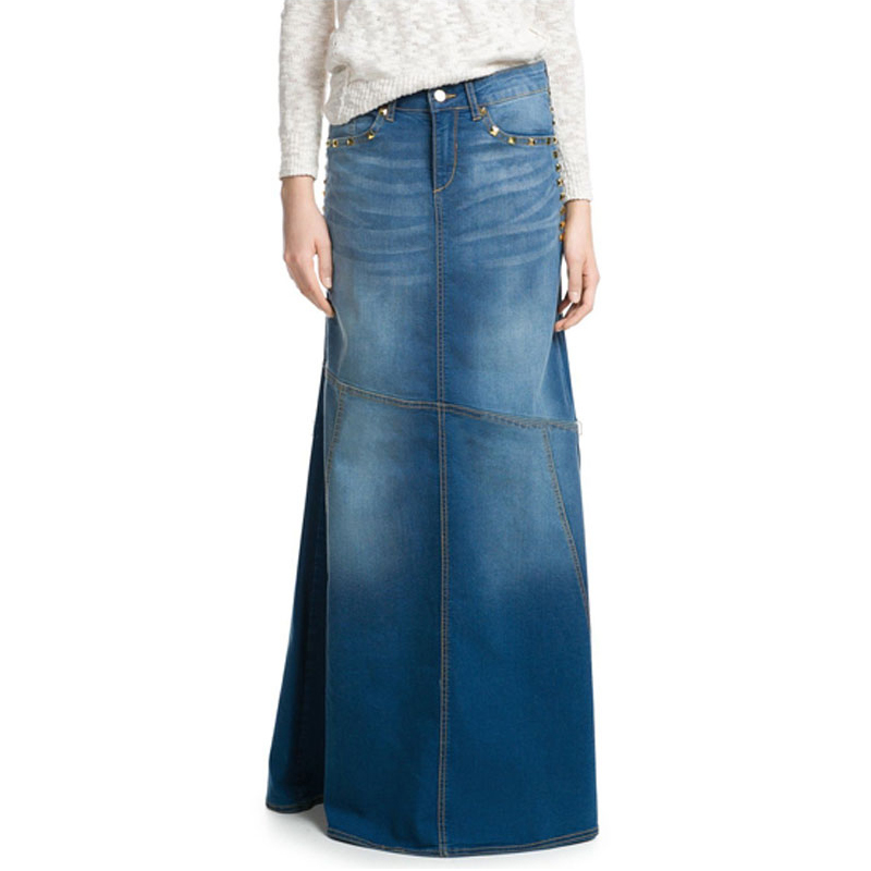 Plus size wholesale long denim skirts maxi for ladies