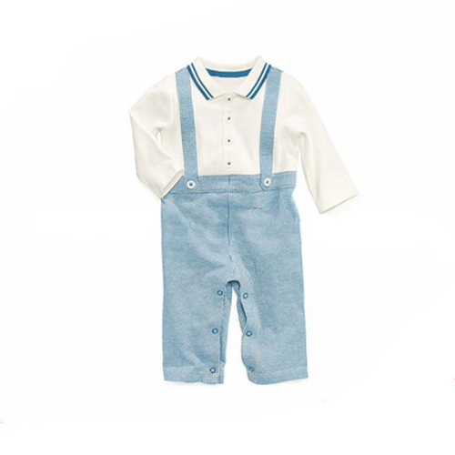 Faux suspenders striped collar and long sleeve baby cotton rompers