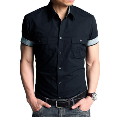 Short sleeve urban wear man shirts formal pockets cotton blank shirt line