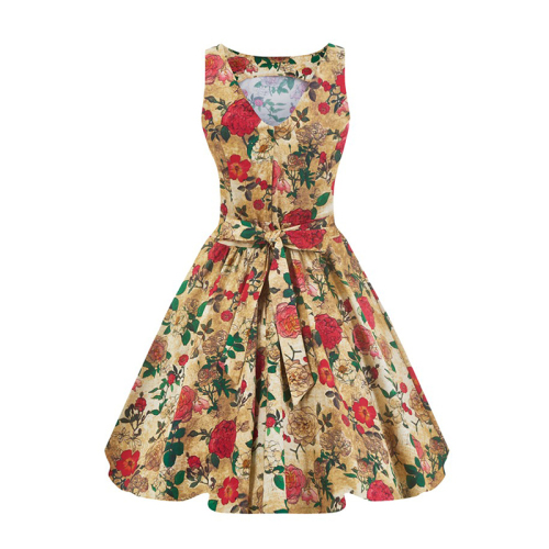 Women Authentic Vintage Style Antique Rose Tea Dress