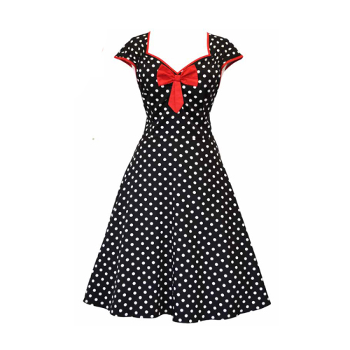 Black Polka Dots Lady Isabella Casual Vintage Clothing Dress